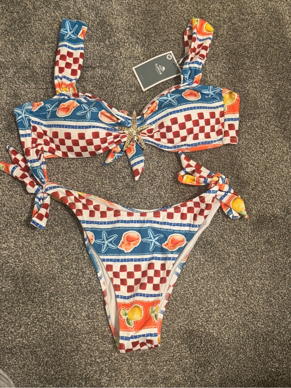 Women’s Blue & Red Patterned Two-Piece Swim Set